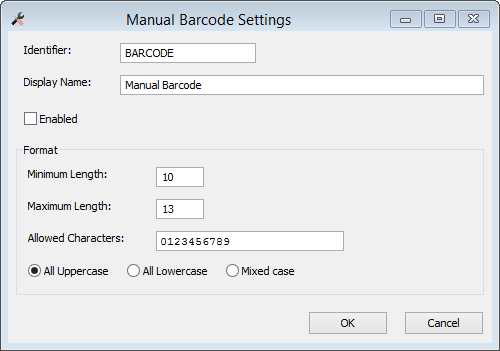 The Barcode Configuration window. The Barcode Configuration window.