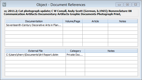 The Object Document References window showing a linked document within Vernon CMS, and a link to an external document.