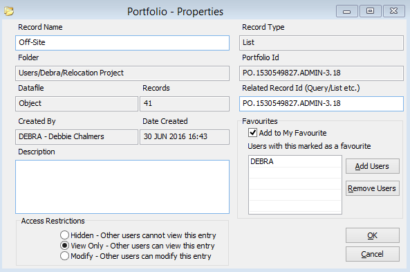 Window Portfolio Properties Window Portfolio Properties
