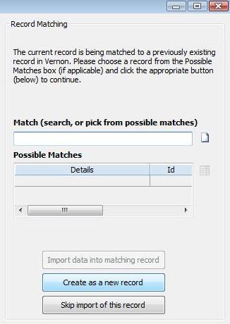 XML Import Matching window - record matching XML Import Matching window - record matching