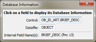 Database Info internal field name Database Info internal field name
