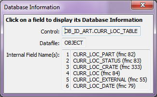 Window Database Information Current Location table Window Database Information Current Location table
