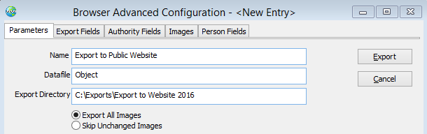 Browser Export Paramters&nbsp;