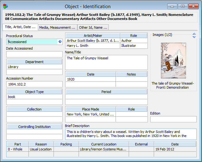 An object record that has two images linked.