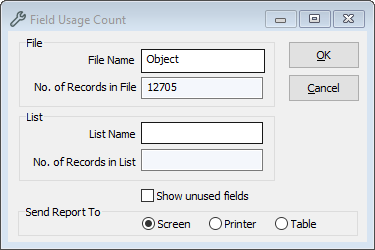 Window Field Usage Count