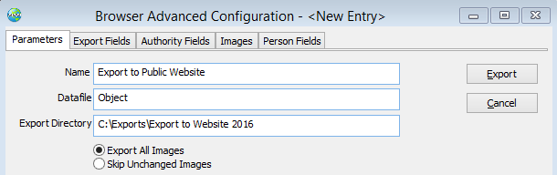Browser Export Paramters 