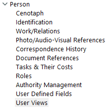 The User Views window in the Person datafile of the Navigator.