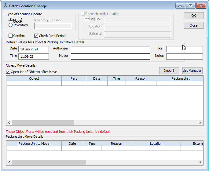 Window Batch Location Transaction