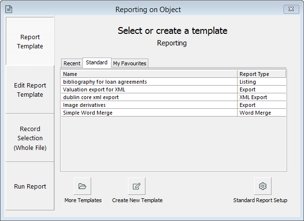 Reporting window, select report page