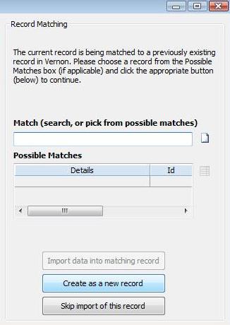 XML Import Matching window - record matching