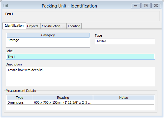 Packing Unit - Id window