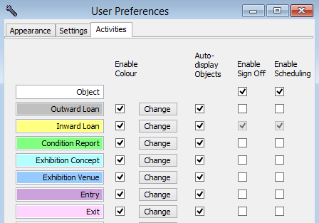 Activities User Preferences