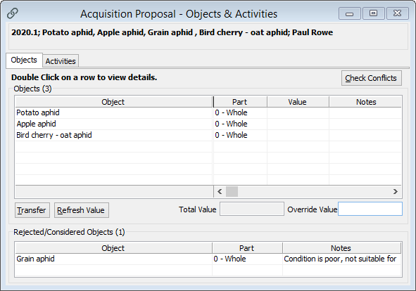 An Acquisition Proposal record with a rejected object.