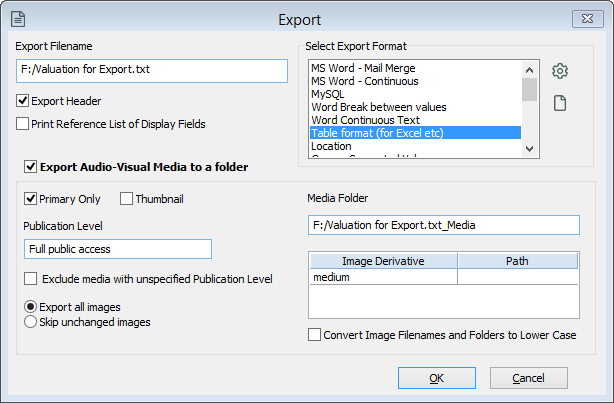 Image options for exports
