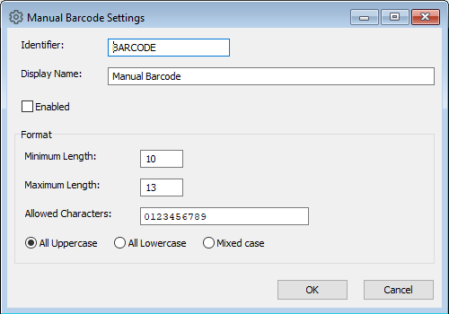 The Barcode Configuration window.