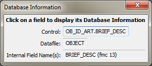 Database Info internal field name
