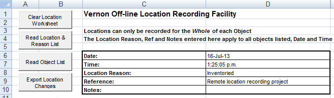 Offline Location Recording Spreadsheet buttons