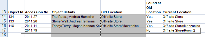Location spreadsheet old and new locations