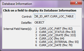 Window Database Information Current Location table