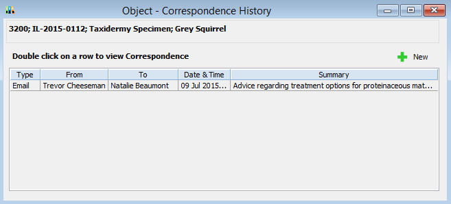 Object Correspondence History window