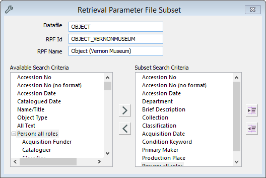 Window RPF Subset Details