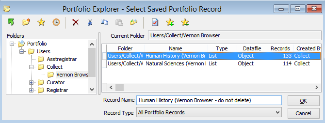 Vernon Browser Portfolio Saved Lists