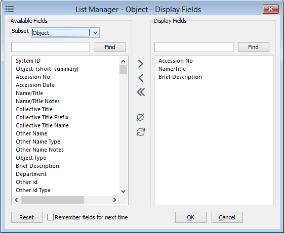 The List Manager Change Views window, with reporting subset options