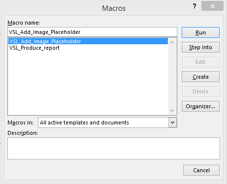 The Macros window in Microsoft Word, showing the two macros for a Word Merge.